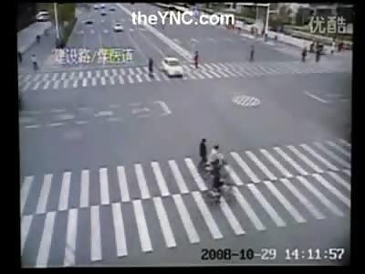 Speeding Car Nails 2 Cyclists on the Street 