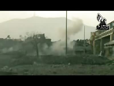 Slow Motion Video of Tank hit in East Ghouta by RPG
