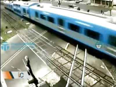 Moronic Idiot in a Hurry Fatally Struck by Train and Turns his Truck into an Instant Fireball