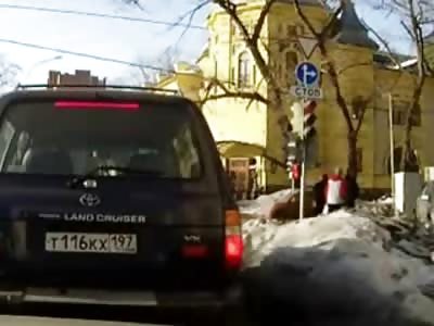 Car Destroys Pedestrians Walking on the Sidewalk..