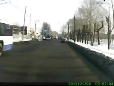 Pedestrian Brutally Struck by Big White Truck While Crossing the Road