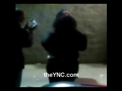 Disgusting Homeless Black Woman uses a Dildo on the Sidewalk