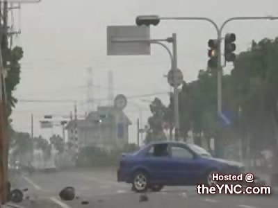 Motorcycle gets owned by a car