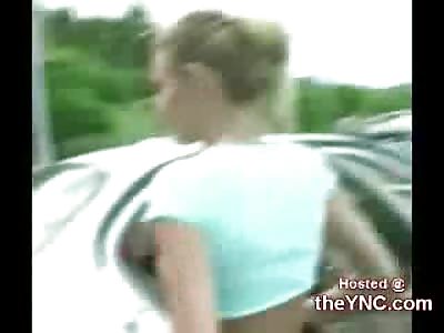 Cute Little Teen Girl Flashes Her Tits To Traffic after She Masturbates