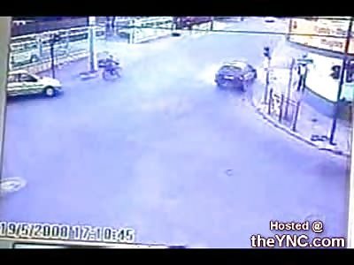 Speeding Car Hits Biker on Busy street in Brazil