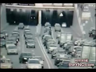 Moron trying to Cross a Busy Highway gets whats Coming to Him