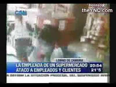 Insane Chinese Cashier goes on a Rampage attacking Everyone