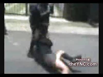 Girl gets Pulled all over the Street by her Hair in a Girlfight