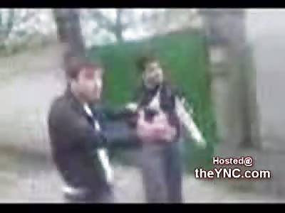 Kid Hiding from the Big Bad Russian gets Beat Anyways 