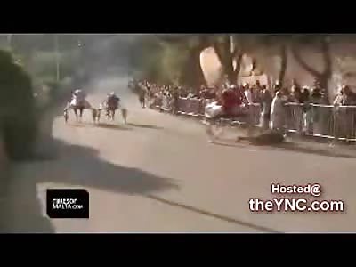 Over Excited Horse Fan gets Trampled