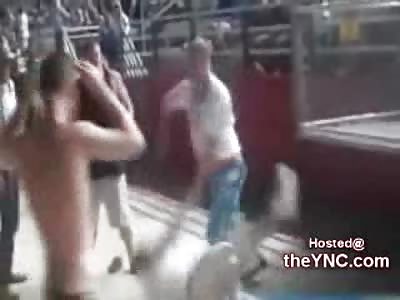 Man in Cowboy Hat KO;d by Big Dude in Black Tank Top