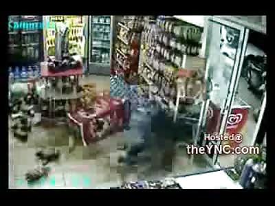 TERROR in Seconds: Maniac with a Knife Slashes Throat...then Stabs Owner and is FInally Shot Dead