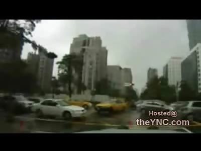 Moped is Annihilated in Head on Collision with Taxi Cab