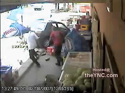 Kid Cleaning Sidewalk Smashed by Out of Control Car