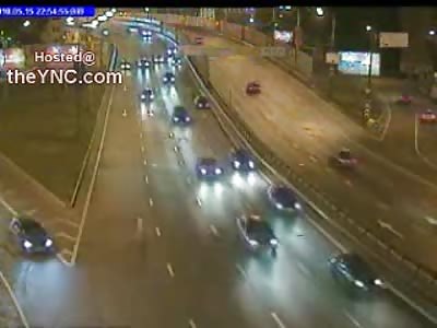 Another Moron Gets Destroyed by Car When He Tries Crossing a Busy Highway