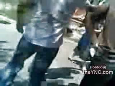 Man Burning Alive in Car in Dagestan as Pedestrians try to Put the Fire Out with Buckets