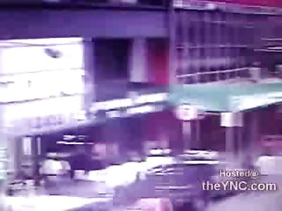 Video Camera catches Brutal Stabbing Death of Man outside of Restaurat (Man with Bag over Shouder)