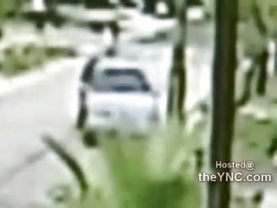 Enraged Man in SUV runs over Landlord the get his Ass Kicked