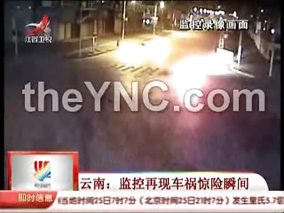 Double Riding Bikers stop in Front of Car and get Launched down the Street