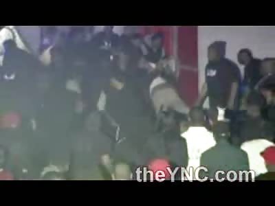 Security Guards Gun Goes Off During Huge Brawl at Night Club While Pistol Whipping Man in White Shirt