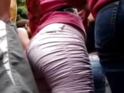 Perverted Guy Caught Jerking off To Latina Girls Nice Ass in Public