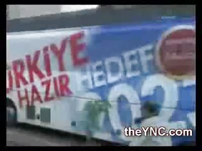 Personal Turkish  Bodyguard to Prime Minister falls from the Campaign Bus after Attack on Convoy
