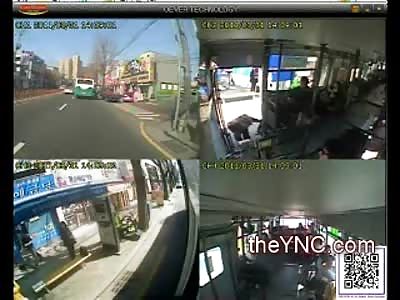 Old Man in Korea cant Quite Make It on the Bus....