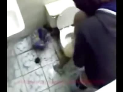 Public Indecency: Couple Caught by Sneaky Guy with a Cell Phone Having Sex in Public Bathroom