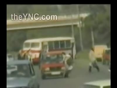 Lady Trying to Cross the Street is Demolished by Car