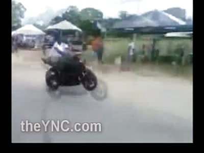 Head on Collision Sends Motorcyclist Flying