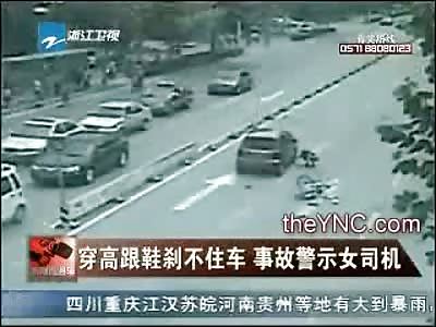 Pretty Female Driver Runs over Woman Bicyclist and has Help getting the Car Off of the Victim. (Watch Full Video)