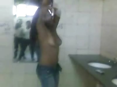 Smokin Hot College Girl Strips and Plays with her Body in the Bathroom for all her Girlfriends