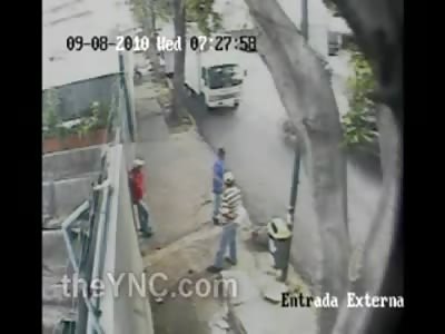 Oblivious Motorcycle Rider Rides Head First into Parked Truck