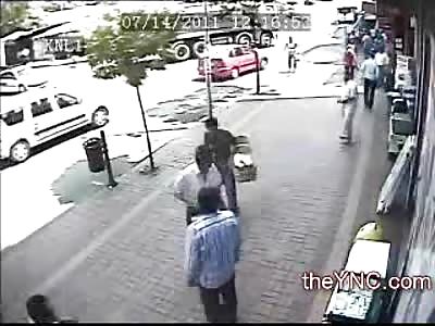 Crippled Man is Hit by Garbage Truck and Dies in the Hospital (Watch Top of Screen, Aftermath Included)