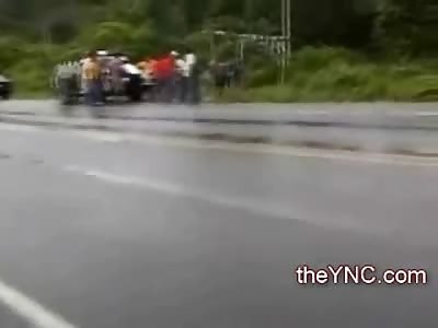 On Scene of Horrific Burning Bus multiple Fatality Accident, Good People drag the Dead and Dying away from Accident