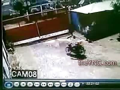 Pregnant Woman on Motorcycle Launched when she Hits a Jeep Head First (2 Angles)