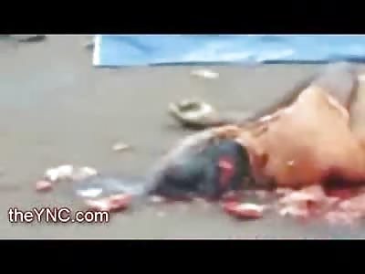 Young Girls Giggle at Gruesome Scene of Bicyclist Crused Head and Clean Up