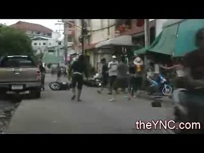 Man pulls Knife and a Meat Cleaver during Hilarious Fight in Thailand