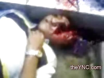 Smiling Man has Crack in his Face for his Large Brain to Escape to the Street