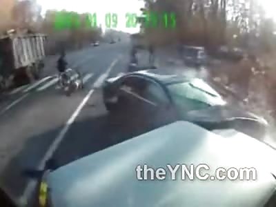 Crowd Mowed Down at Crosswalk by What has to be a Drunk Russian Driver