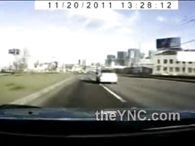 1st Person Head on Collision into and Expressway Telephone Pole...Car Flips .. Pretty Scary