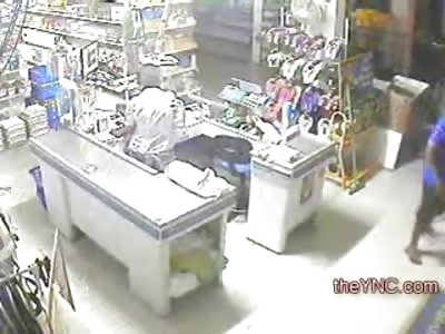 Customer caught in Robbery is Murdered and Robbed Bleeding out on the Floor (Man in Blue Jeans) 