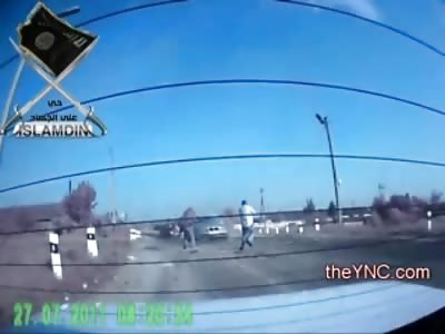 Brutal Execution  of 2 Police Officers by Mujahideen (Bullet Riddled Driver run over by Car after being Shot)