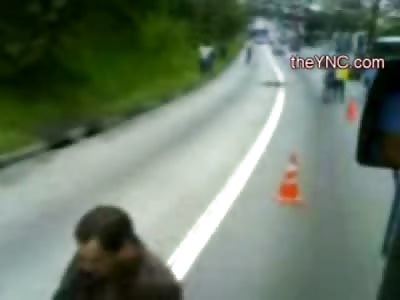 This Man put his Head under a Bus Tire