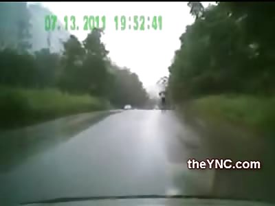 Anyone Have Any Idea What this Crazy Bitch is Doing in the Middle of the Road in a Rainstorm?!?!?!