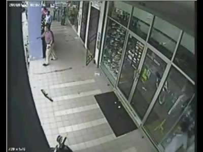 Female Driver hits Bike outside Shop and then comes back for the Whole Store (Inside and Outside View)