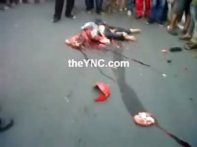 Mans Brains Splattered on the Road... Helmet Didn't Work too Well