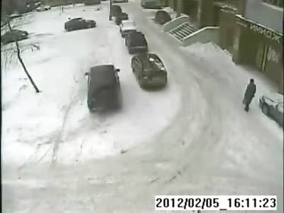 Man falls from the Sky in Front of Clueless Pedestrian out for a Stroll