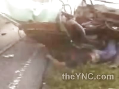Car Ripped Apart .. Man Left Under the Wreckage