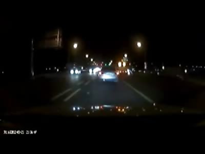 Insane Speeding Trucker fails to see Flashing Construction Vehicle